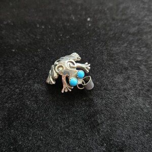 Signed Frog Pendant Turquoise Eyes Southwestern Native American Artisan Sterling